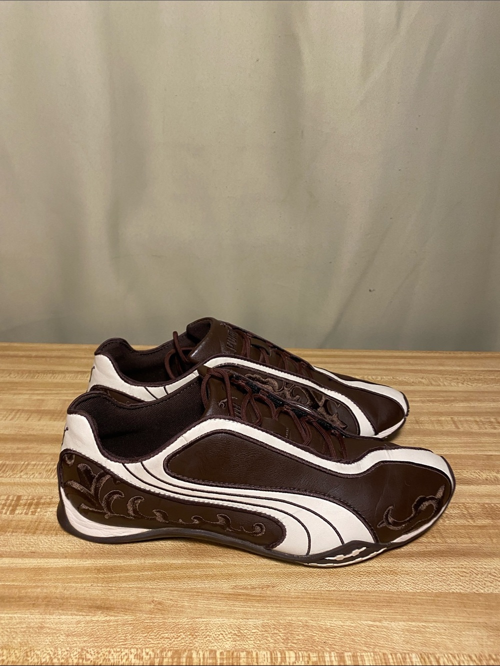 Vintage Rare Y2K Puma Floral lSpeedcat Brown Leather women’s 8.5